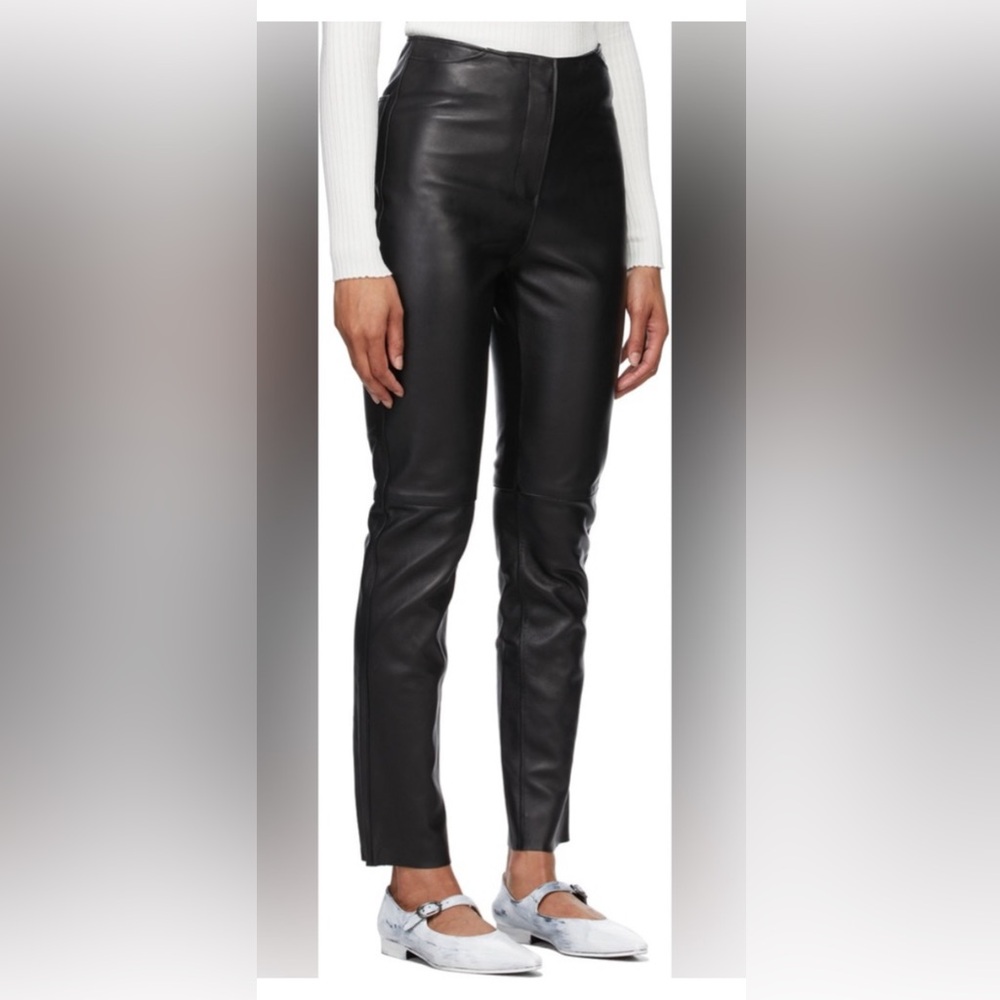 Toteme Straight Lamb LEATHER TROUSERS Black Women’s Pants Size 40 NEW $1100